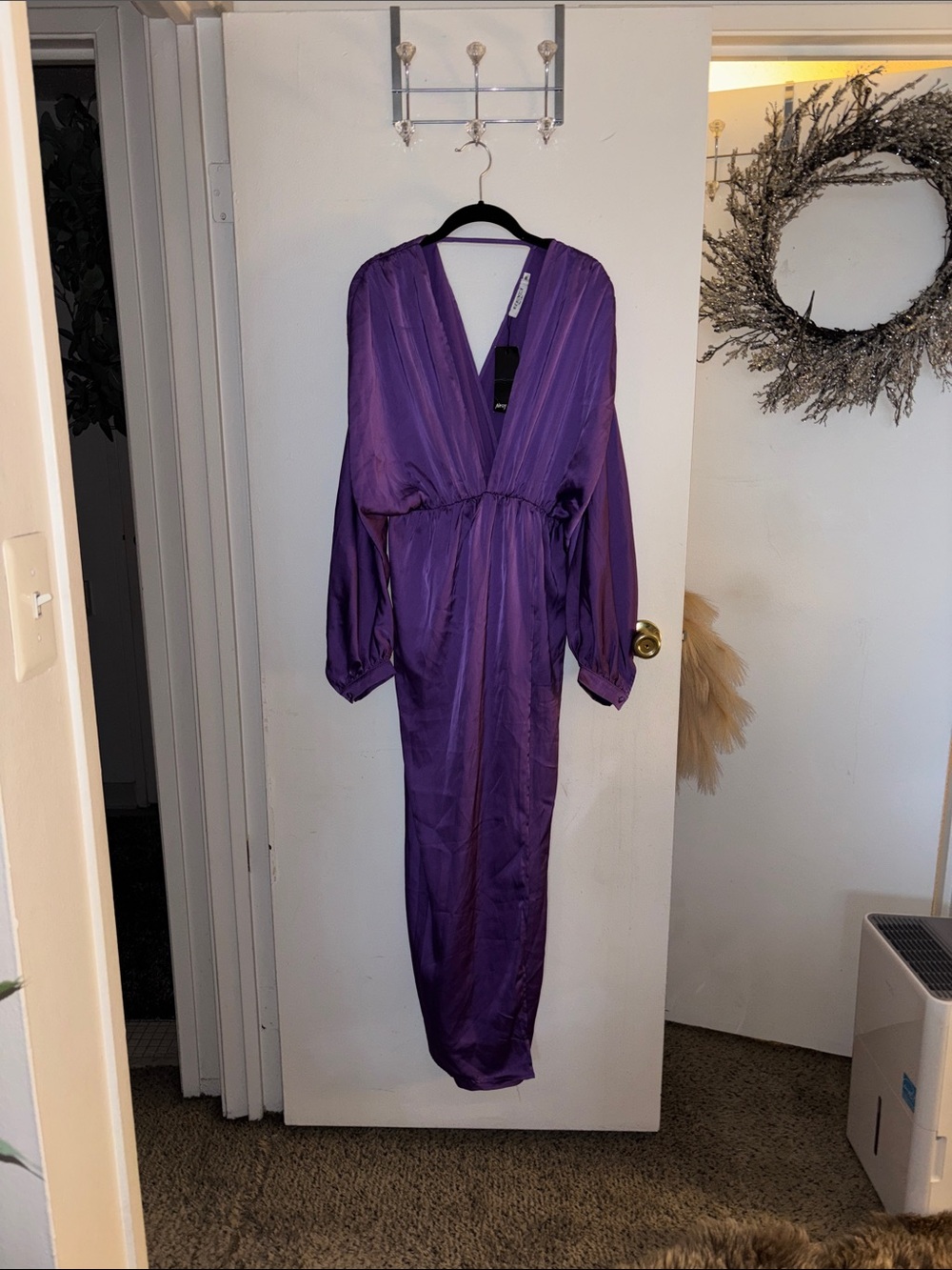 Nasty Gal Purple Satin Long Sleeve Dress